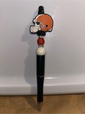 Hand Crafted Orange and Black Football Helmet Beaded Pen
